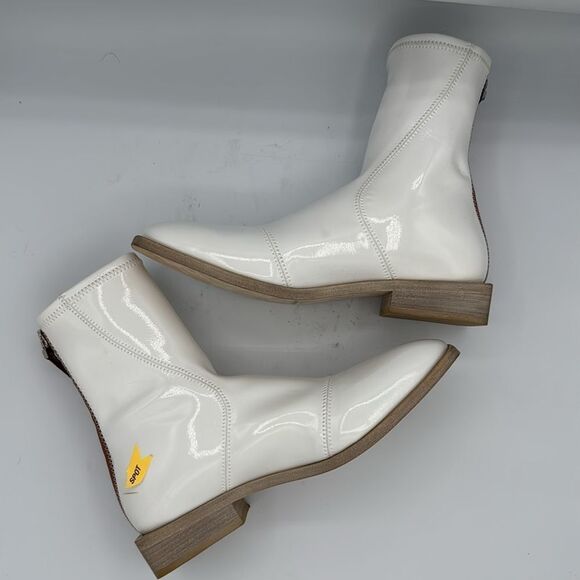 New Fendi FFrame White Patent Neoprene Stretch Logo Ankle Chelsea Boot 38/ US 8 - Picture 8 of 12